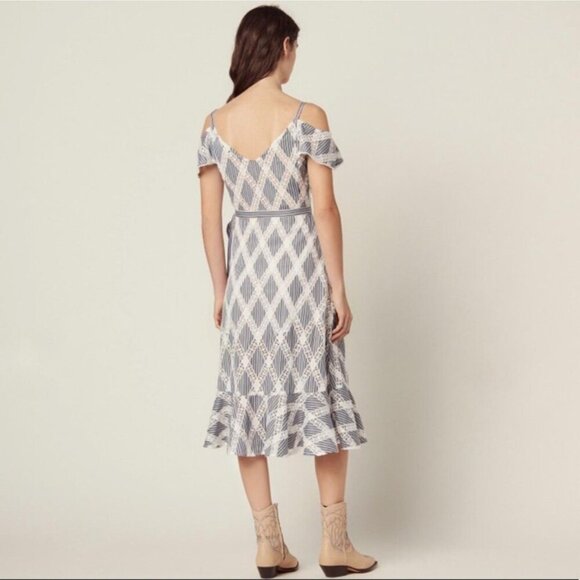 Sandro Dress Illa Cold Shoulder Midi Striped Lace Size EU 36 US 0/2 Wedding - Picture 4 of 12